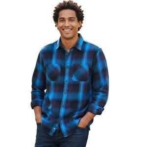 The North Face Arroyo Flannel Shirt Mens Small Blue Pearl Snap Button Up Rugged